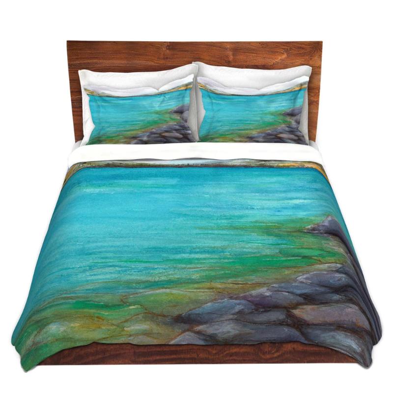 Kalamalka Lake PaintingNature Watercolor   - Modern Bedding - Duvet or Comforter Brazen Design Studio Light Sea Green