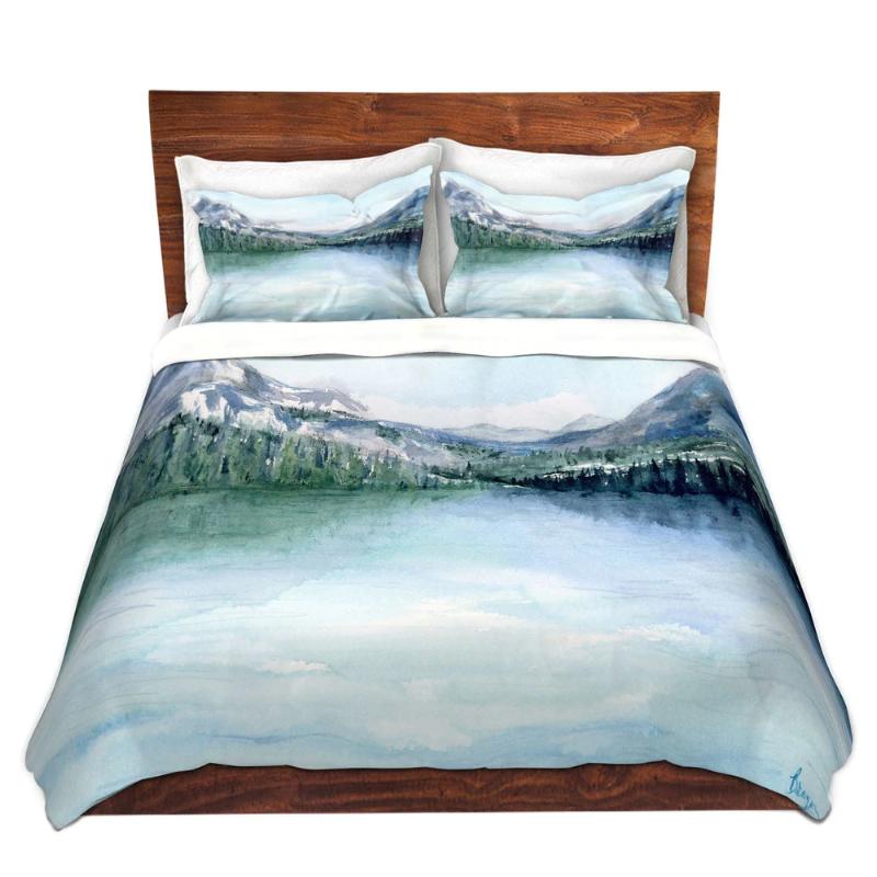 Misty Mountains Lake PaintingNature Watercolor   - Modern Bedding - Duvet or Comforter Brazen Design Studio Lavender