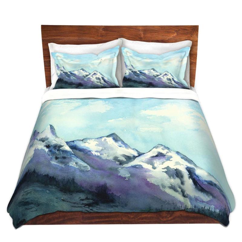 Rocky Mountains PaintingNature Watercolor Painting   - Modern Bedding - Duvet or Comforter Brazen Design Studio Pale Turquoise
