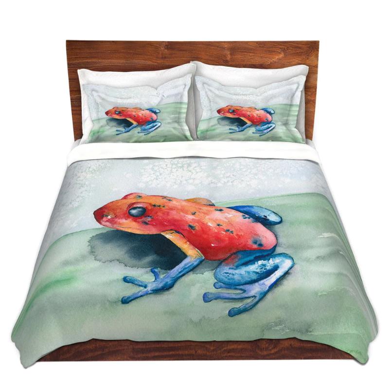 Blue Jean Frog Watercolor Painting  - Modern Bedding - Duvet or Comforter Brazen Design Studio Maroon