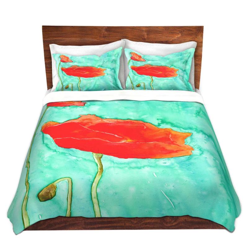 Orange Poppies Floral Painting  - Modern Bedding - Duvet or Comforter Brazen Design Studio Tomato