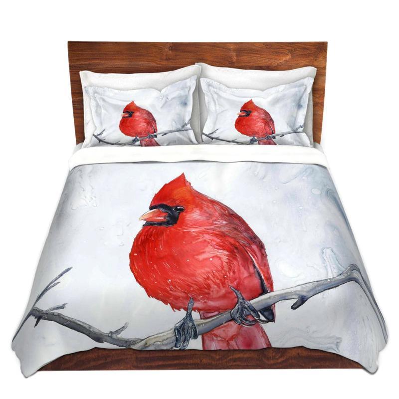 Cardinal Watercolor Painting  - Modern Bedding - Duvet or Comforter Brazen Design Studio Chocolate