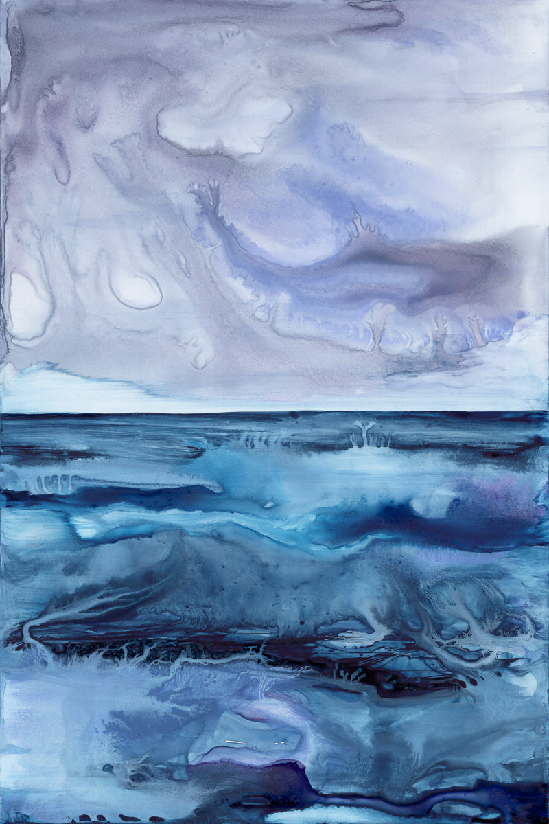 Calm Before the Storm Art Print - Sunset Seascape - Watercolor Painting Brazen Design Studio Light Steel Blue