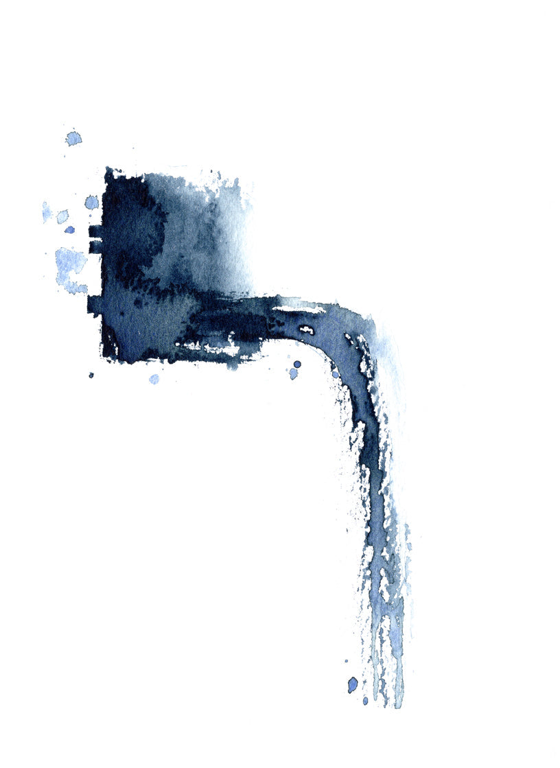 Art Print - Cantilever Abstract Composition Contemporary Indigo Watercolor Painting Brazen Design Studio Dark Slate Blue