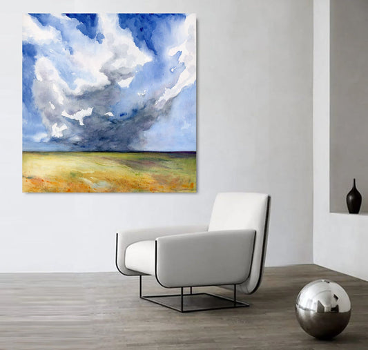 Head in the Clouds Prairie Landscape Watercolor Painting Art Print Brazen Design Studio Dark Khaki