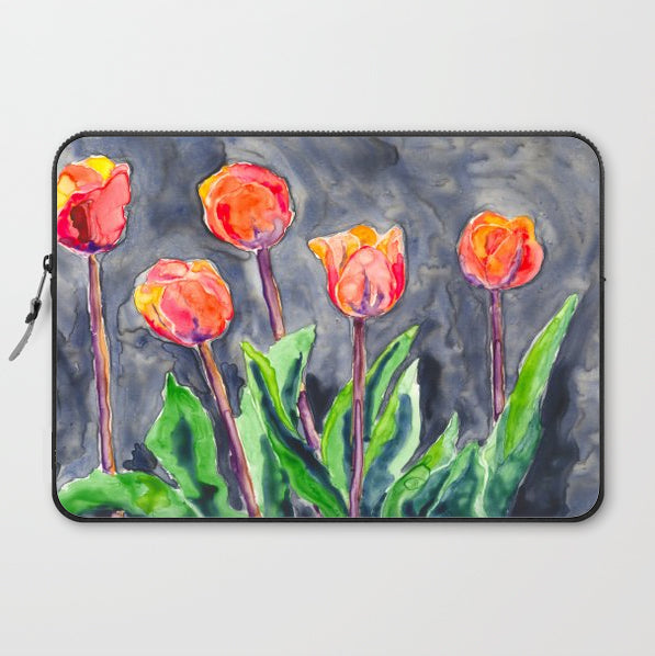 Tulips Macbook Pro Laptop Case - Artistic Floral Printed Fabric Laptop Sleeve Brazen Design Studio Slate Gray