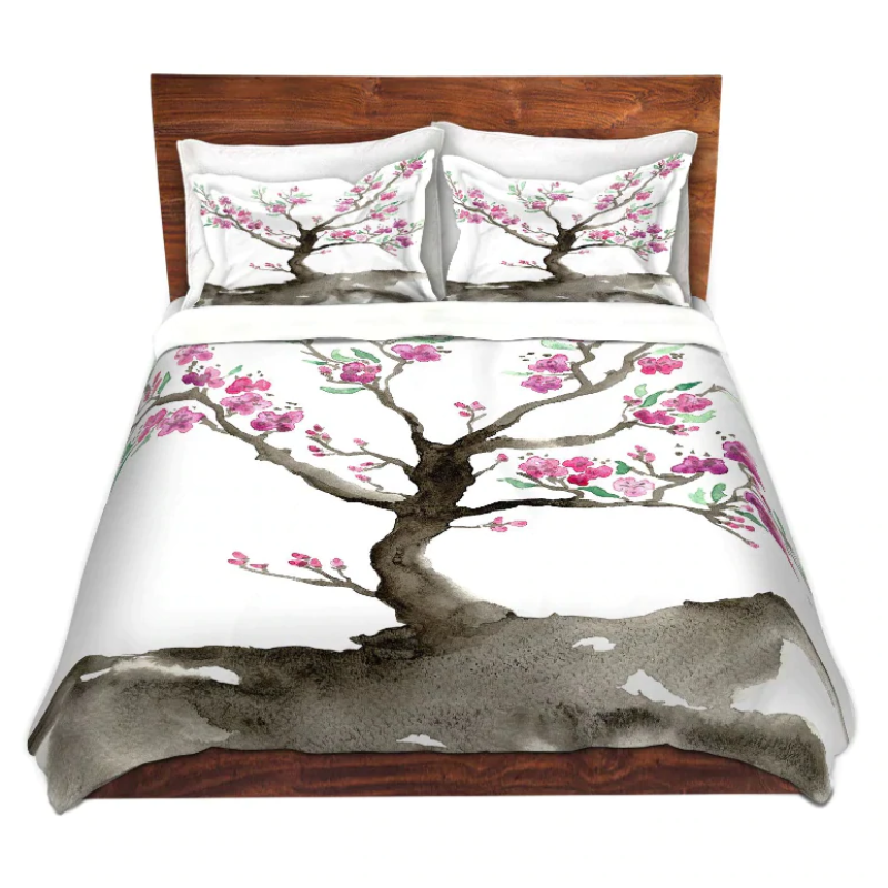 Sakura Tree Floral Painting  - Modern Bedding - Duvet or Comforter Brazen Design Studio White Smoke