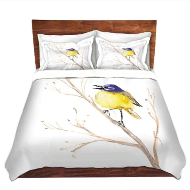 Yellow Wagtail Watercolor Painting  - Modern Bedding - Duvet or Comforter Brazen Design Studio Light Gray