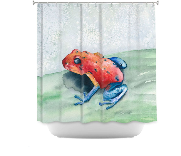 Blue Jean Frog Shower Curtain Watercolor Painting - Artistic Bathroom Decor Brazen Design Studio Maroon
