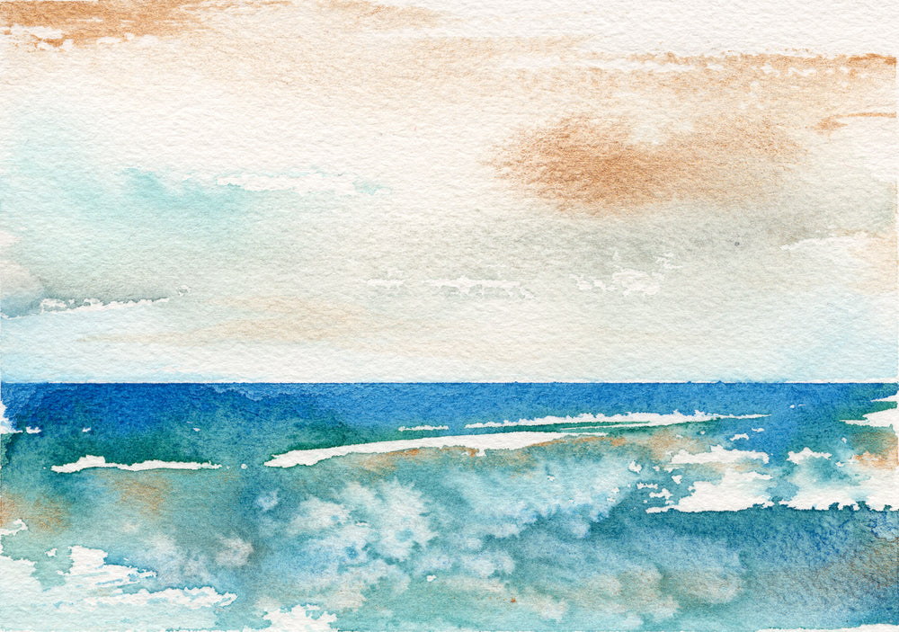 Art Print - Sunny Days Abstracted Seascape - Watercolor Painting Brazen Design Studio Steel Blue