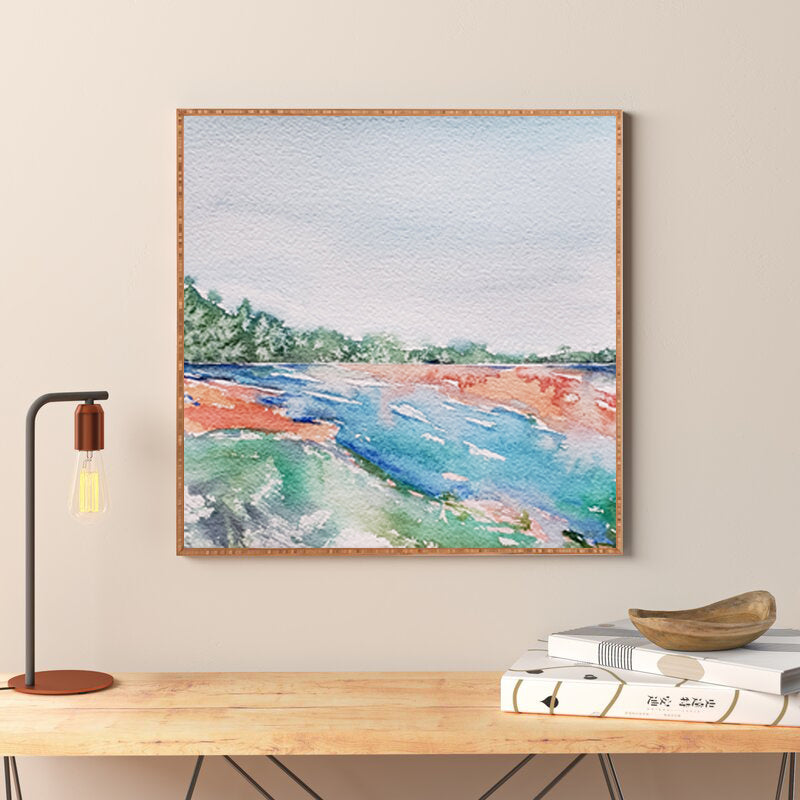 Art Print - Where the River Meets the Sea - Abstract Seascape Ocean Watercolor Painting Brazen Design Studio Light Gray