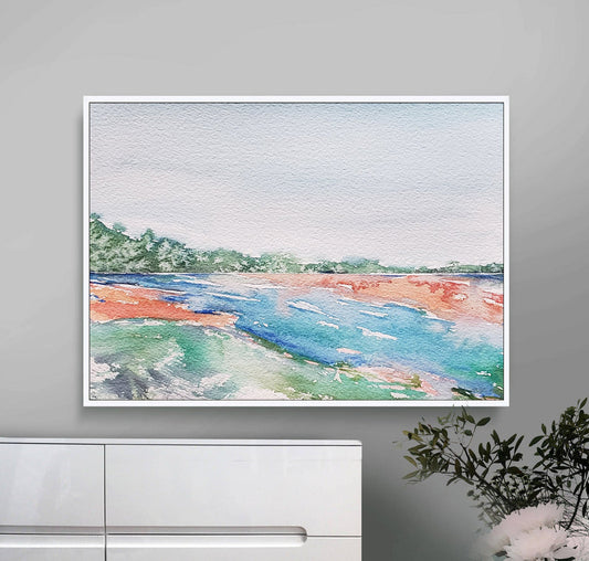 Art Print - Where the River Meets the Sea - Abstract Seascape Ocean Watercolor Painting Brazen Design Studio Light Gray