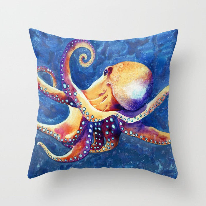 Octopus Pillow Cover - Ocean Life - Throw Pillow Cushion - Fine Art Home Decor Brazen Design Studio Steel Blue
