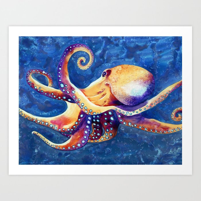 Octopus - Ocean Wildlife Sea Creature Watercolor Painting - Art Print Brazen Design Studio Dark Slate Blue