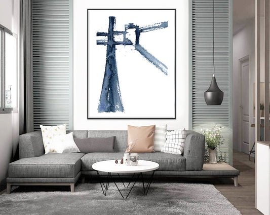 Art Print - Asymmetrical Abstract Composition Contemporary Indigo Watercolor Painting Brazen Design Studio White Smoke