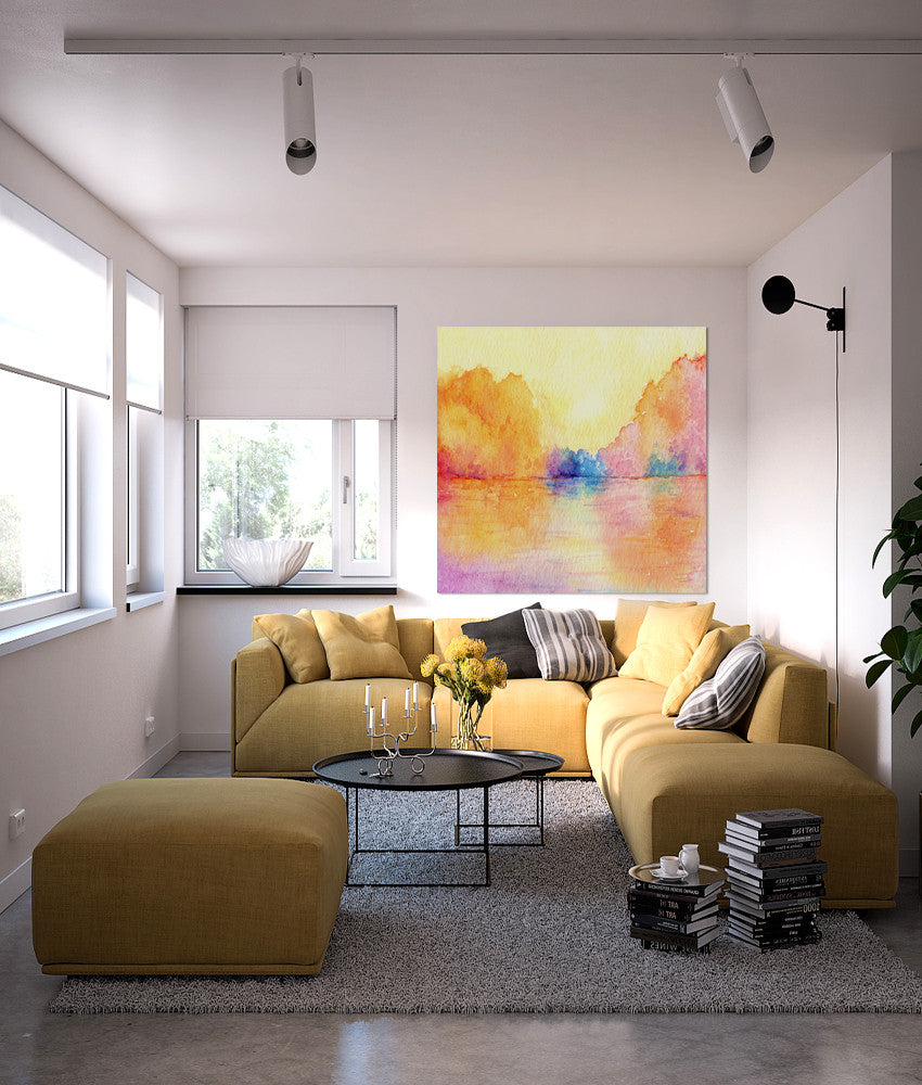 Watercolor Painting - Autumn Reflections - Impressionist Seascape Art Print Brazen Design Studio Goldenrod