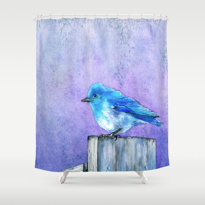 Shower Curtain Bluebird Painting - Artistic Bathroom - Modern Vibrant Bathroom Decor Brazen Design Studio Light Gray