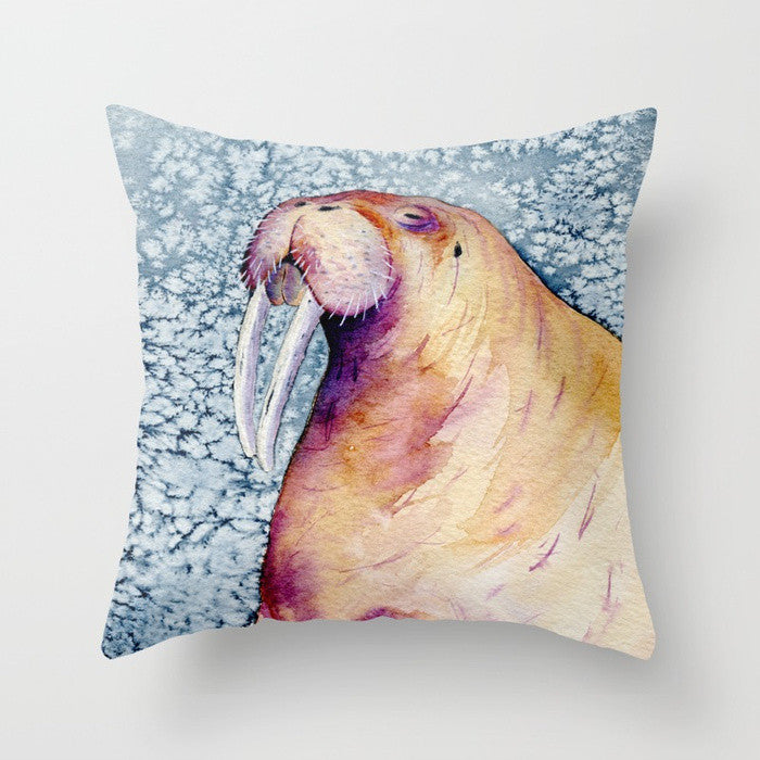 Walrus Pillow Cover - Ocean Life - Throw Pillow Cushion - Fine Art Home Decor Brazen Design Studio Tan