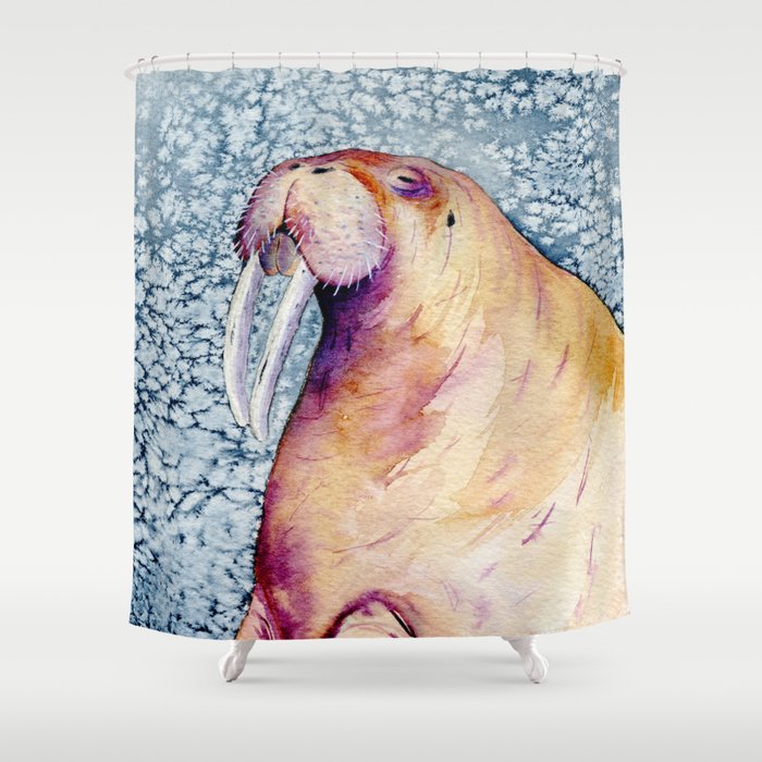 Walrus Shower Curtain Watercolor Painting - Artistic Bathroom Decor Brazen Design Studio Light Gray