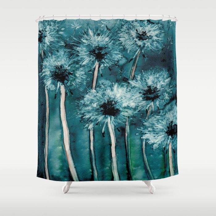 Shower Curtain Dandelions Painting - Artistic Bathroom - Colorful Modern Vibrant Bathroom Decor Brazen Design Studio Light Gray