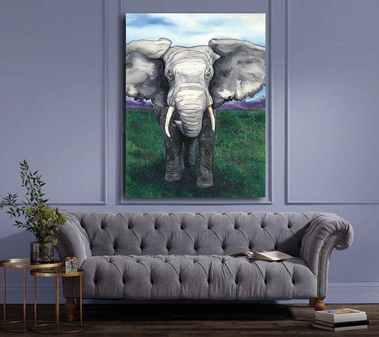 Watercolor Painting - Elephant - Nature Wildlife Fine Art Print Brazen Design Studio Dark Slate Gray