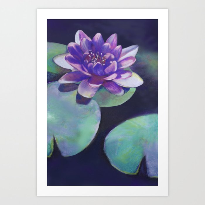 Water Lily Pad Pastel Drawing - Lotus Floral Zen Art Print Brazen Design Studio Cadet Blue