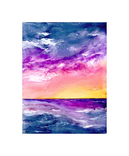 Tormenta Art Print - Sunset Seascape - Watercolor Painting Brazen Design Studio Light Pink
