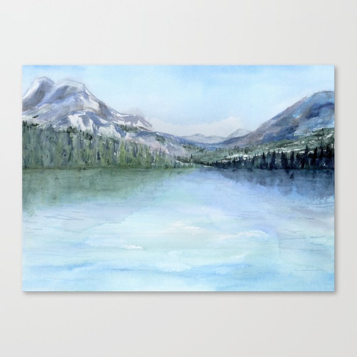 Misty Mountains Watercolor Lake Landscape Painting - Scenic Art Print Brazen Design Studio Pale Turquoise