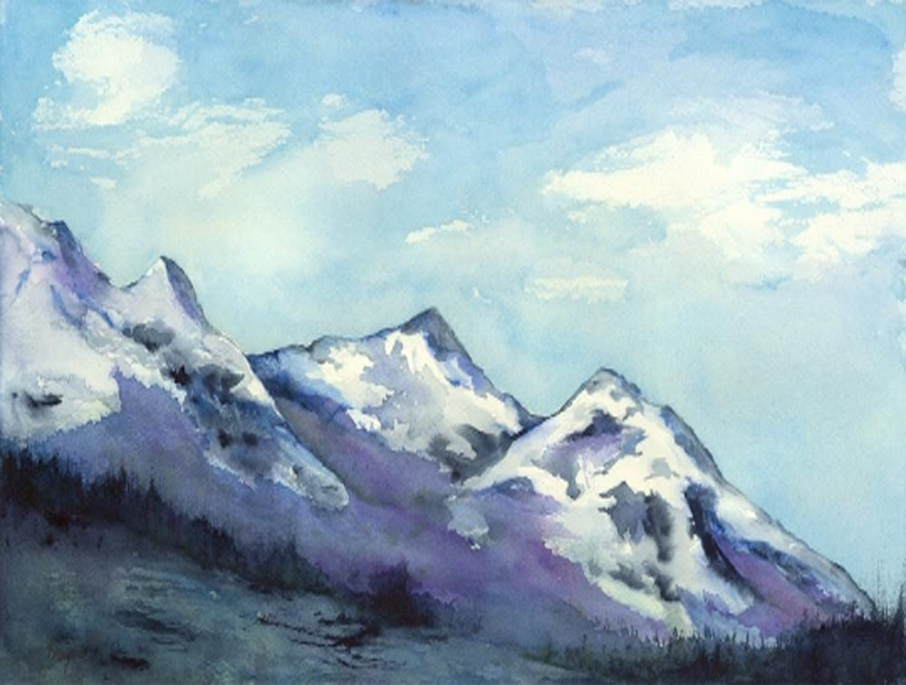 The Peaks - Rocky Mountains Watercolor Landscape Painting - Scenic Art Print Brazen Design Studio Slate Gray