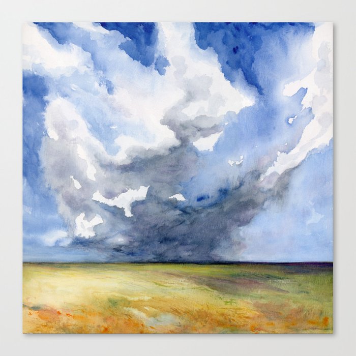 Head in the Clouds Prairie Landscape Watercolor Painting Art Print Brazen Design Studio Slate Gray