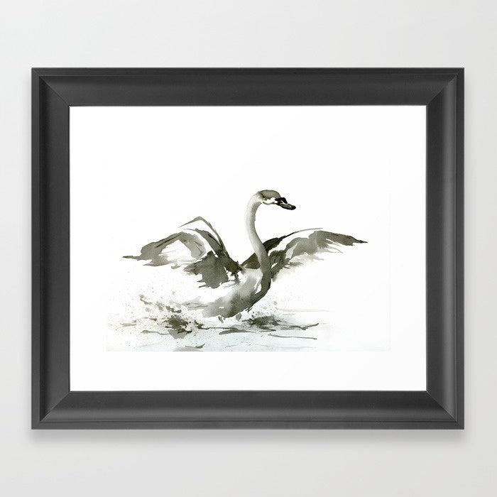 Ink Painting - Swan - Cygnet Sumi-e - Mimimalist Art Print Brazen Design Studio Snow