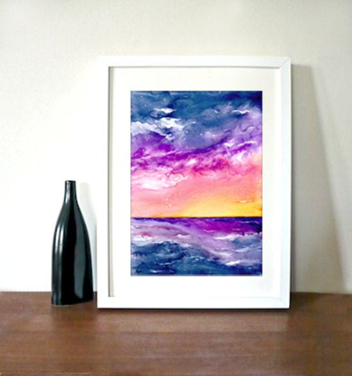 Tormenta Art Print - Sunset Seascape - Watercolor Painting Brazen Design Studio Dark Orchid
