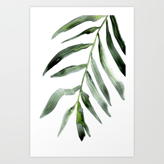 Palm Frond Watercolor Painting - Botanical Nature Art Print Brazen Design Studio White Smoke