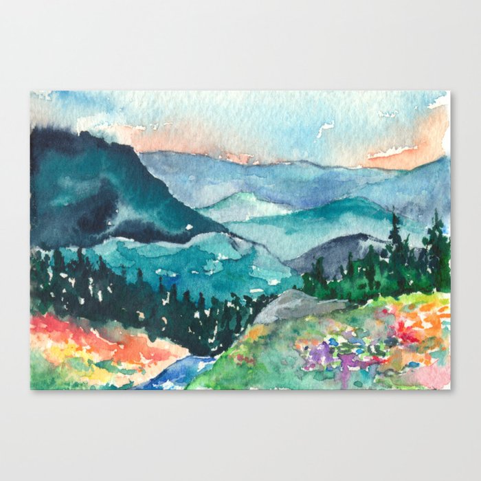 Valley of Dreams Watercolor Landscape Painting - Scenic Art Print Brazen Design Studio Steel Blue