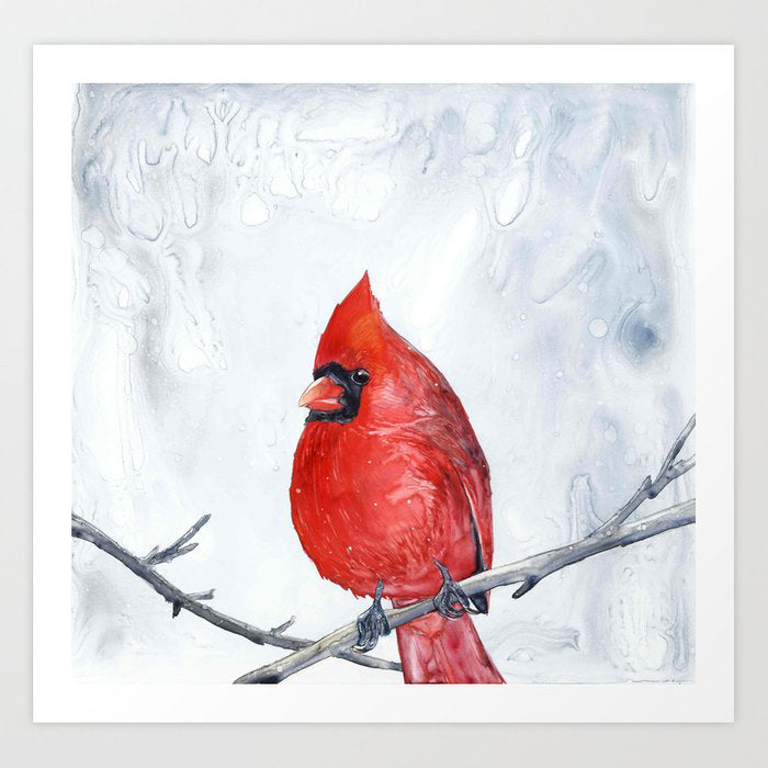 Red Cardinal Watercolor Painting - Waiting for Spring - Valley Bird Art Print Brazen Design Studio Chocolate