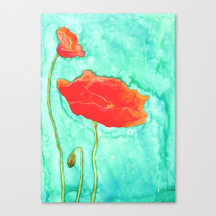 Poppy Trio Floral Watercolour Painting - Orange Poppy - Art Print Brazen Design Studio Tomato