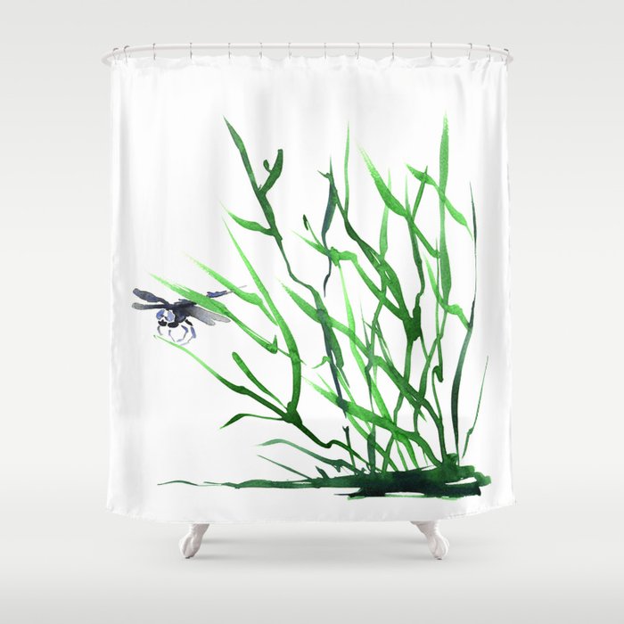 Dragonfly Shower Curtain Watercolor Painting - Artistic Bathroom Decor Brazen Design Studio White Smoke