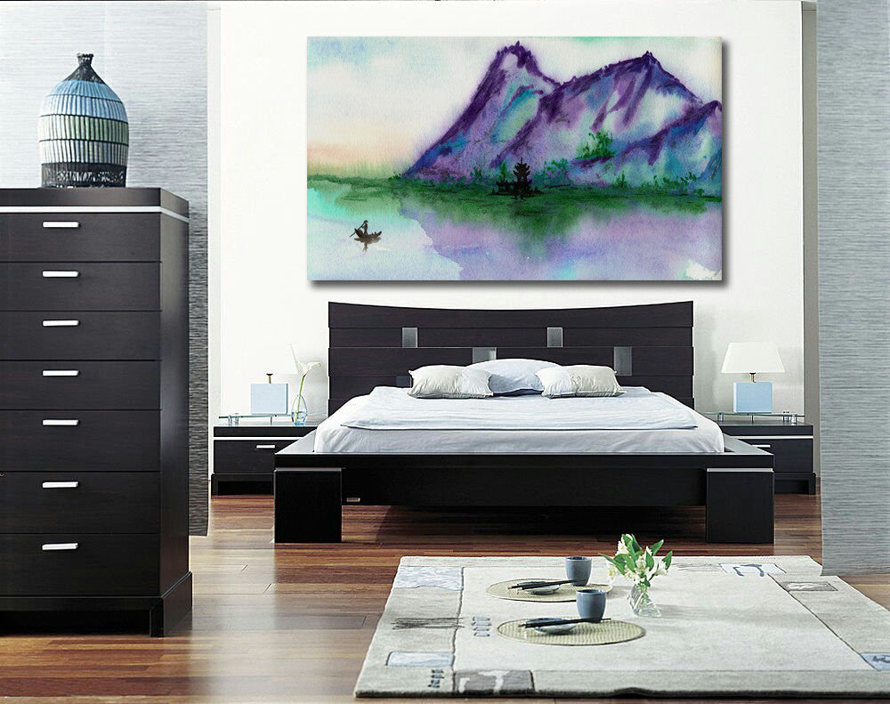 Watercolor Landscape Painting - Fishing At Dawn Seascape Art Print Brazen Design Studio Black
