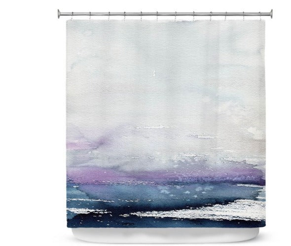 Shower Curtain Love Letters Seascape Painting - Artistic Bathroom Decor Brazen Design Studio Light Gray