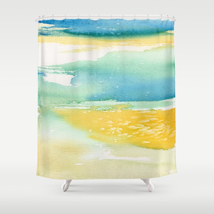Shower Curtain Ocean Eyes Seascape Painting - Artistic Bathroom - Modern Vibrant Bathroom Decor Brazen Design Studio Antique White