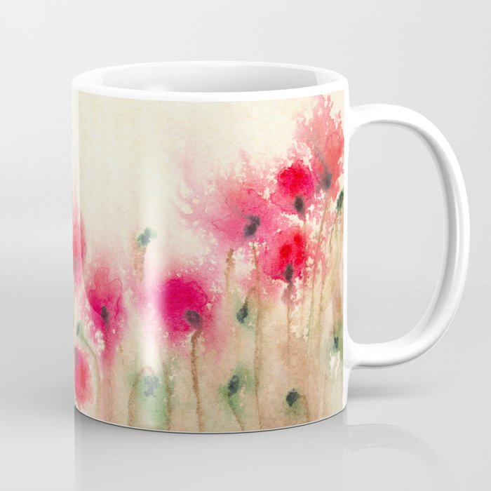 Red Poppies Floral Coffee Mug - Kitchen Decor Mug Drinkware Brazen Design Studio Light Coral
