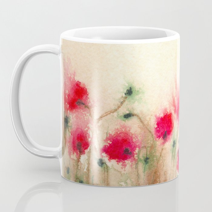 Red Poppies Floral Coffee Mug - Kitchen Decor Mug Drinkware Brazen Design Studio Gray
