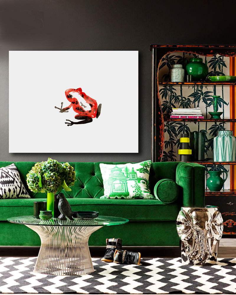 Red Poison Dart Frog - Minimalist Sumi-e - Ink Painting Art Print Brazen Design Studio White Smoke