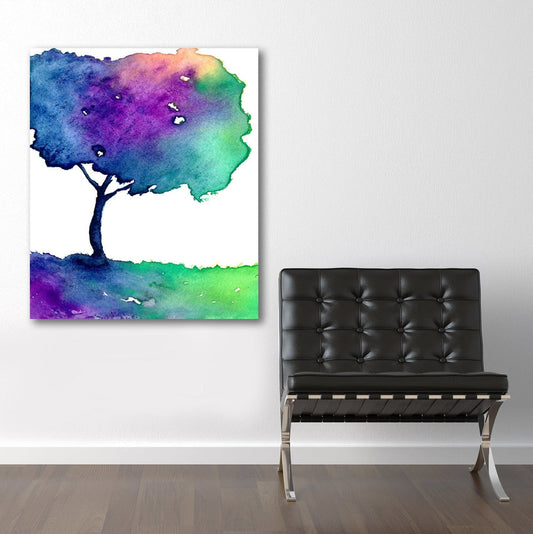 Watercolor Painting - Rainbow Hue Tree Modern Art Print Brazen Design Studio Medium Aquamarine