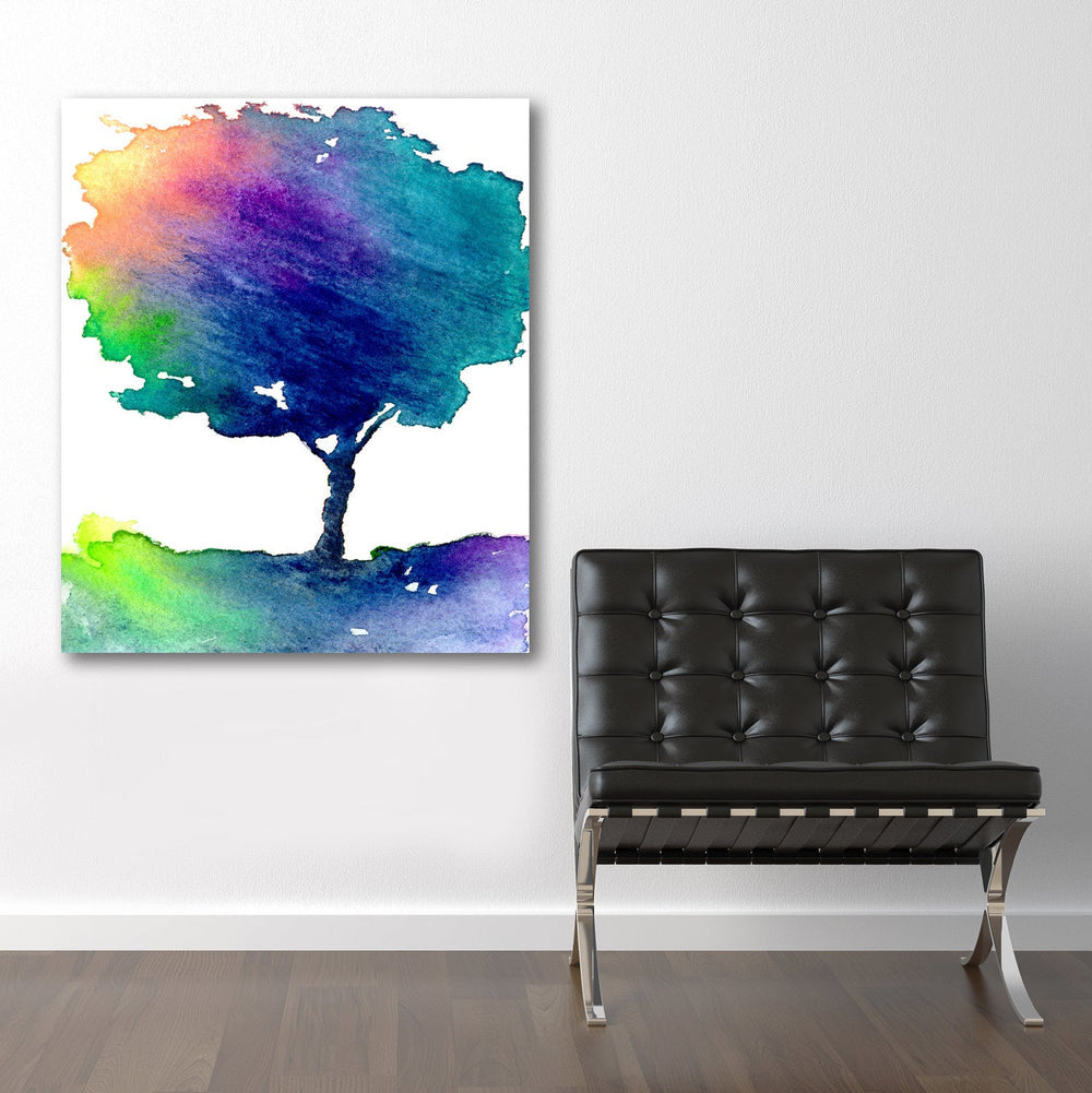 Watercolor Painting - Rainbow Tree - Modern Contemporary Art Print Brazen Design Studio Midnight Blue