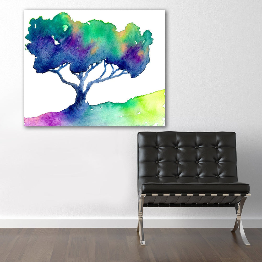 Watercolor Painting - Rainbow Oak Tree - Modern Contemporary Art Print Brazen Design Studio Khaki