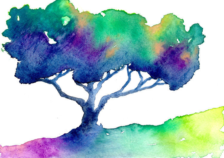 Watercolor Painting - Rainbow Oak Tree - Modern Contemporary Art Print Brazen Design Studio Dark Slate Blue