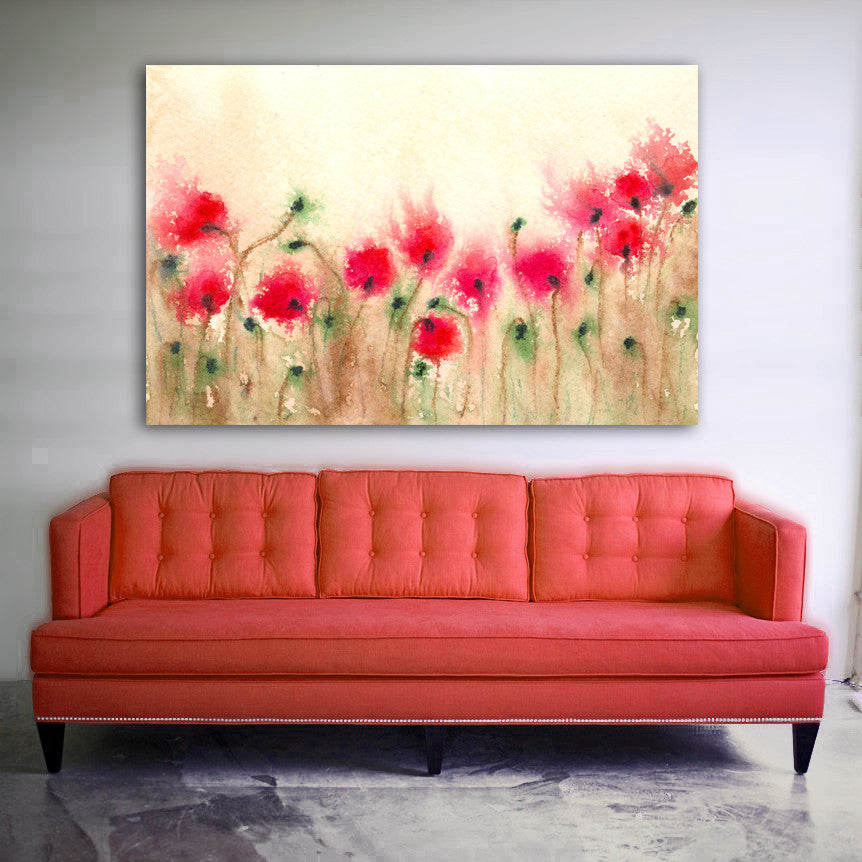 Field of Poppies - Art Print Wildflowers - Floral Watercolor Painting Brazen Design Studio Chocolate