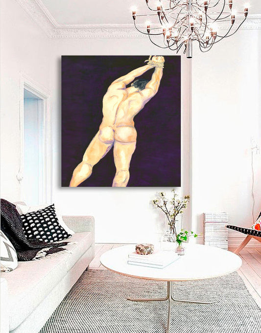 Watercolor Painting - Surrender Nude Male Figurative Art Print Brazen Design Studio Dark Slate Gray