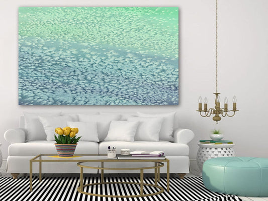 Watercolor Painting - Wavesong  - Abstract Seafoam Green and Blue Seascape Art Print Brazen Design Studio Gray